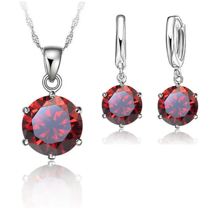 Woman 925 Sterling Silver 8MM Jewelry Sets Cubic Zircon Crystal Lever Back Earrings Pendant Wedding Necklace Nice Gifts 8MM Stone