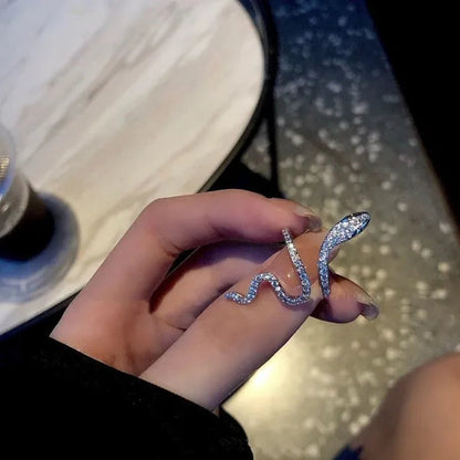Fashion Exquisite Sterling Flash Diamond Micro Set Women's Snake Diamond Ring Bride Princess Engagement Ring Jewelry