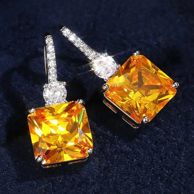 Exquisite Citrine Dangle 925 Sterling Silver Hanging Hook Earrings for Women Bridal Wedding Earrings Accessories