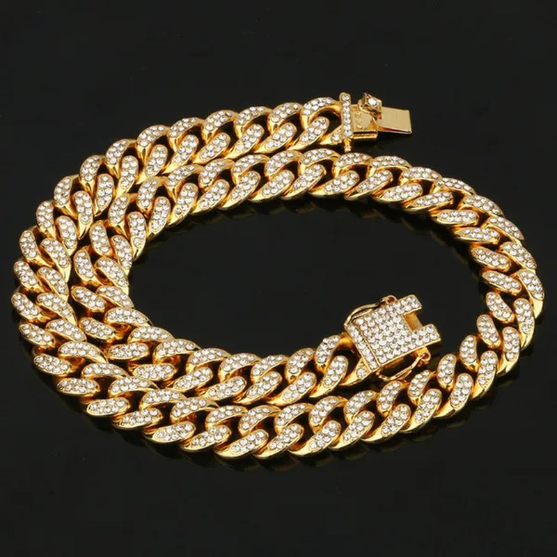 13MM Men's Hip Hop Necklace or Bracelet,Iced Out Bling Rhinestones Miami Cuban Link Chain Necklace Bracelet Set Jewelry Gifts