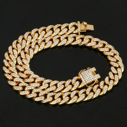 13MM Men's Hip Hop Necklace or Bracelet,Iced Out Bling Rhinestones Miami Cuban Link Chain Necklace Bracelet Set Jewelry Gifts