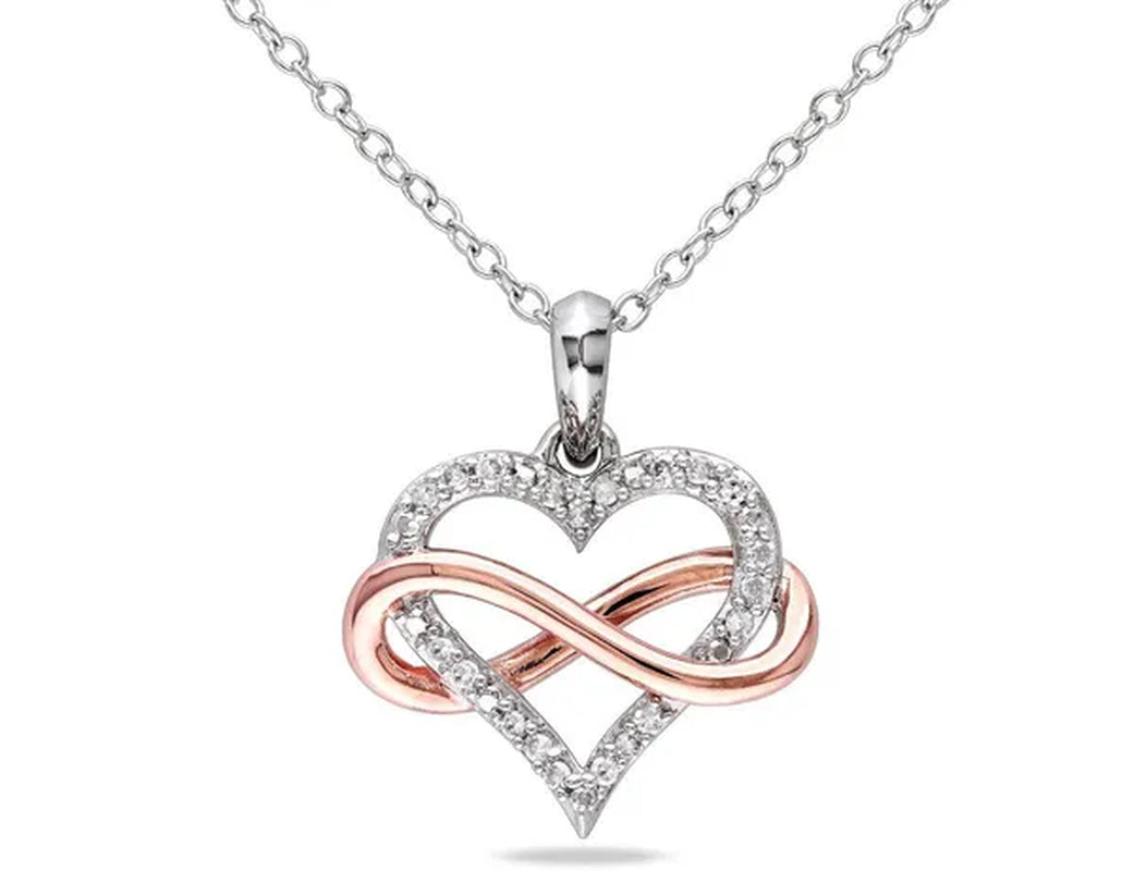 1/10 Carat (Ctw I2-I3) Diamond Heart Infinity Pendant Necklace in Rose Plated Sterling Silver with Chain