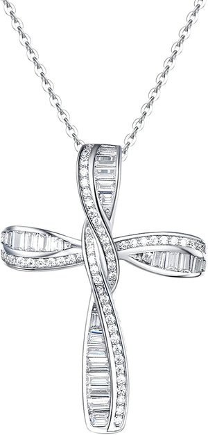 Cross Necklace for Women Sterling Silver Cubic Zirconia Twisted Cross Infinity Open Loop Pendant Gift for Women, 18" Extender