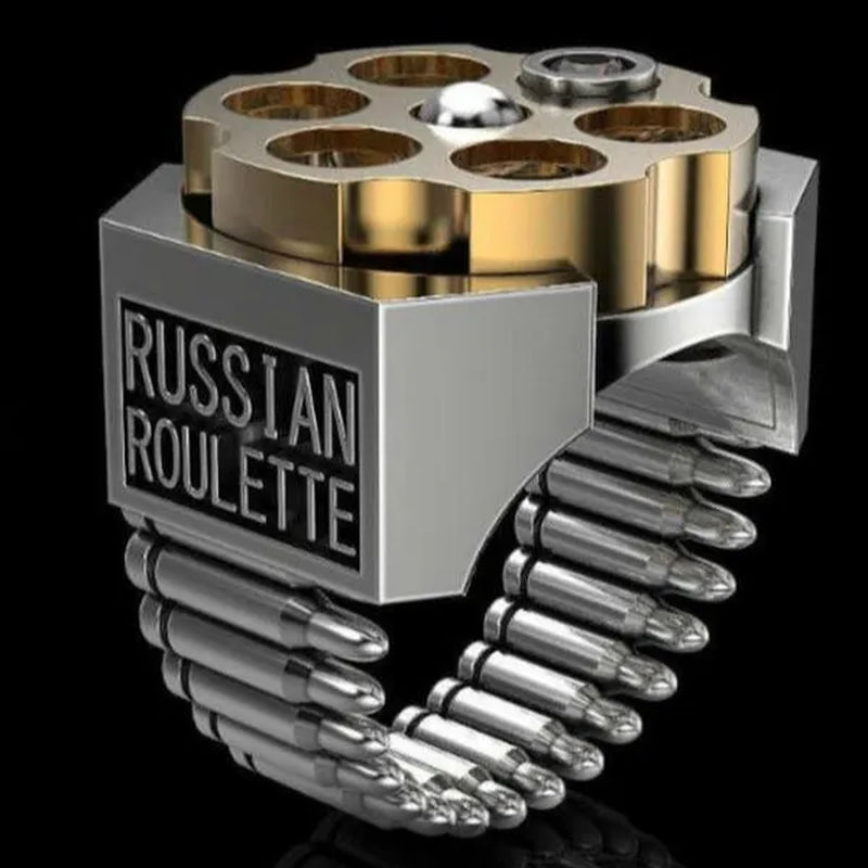 Creative Gifts Hardcover Design Nano Craft Stainless Steel Ring Plated Two Colors Gold and Silver Revolver Bullet Roulette Ruby Jewelry Father's Day Anniversary Gift Banquet Party Band Ring for Boyfriend Husband Size 6-13