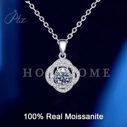 HOLYCOME Real Moissanite Diamond Necklace for Women Girls 925 Sterling Silver Mini Moissanite Rose Flower Pendant Necklace Fine Jewelry