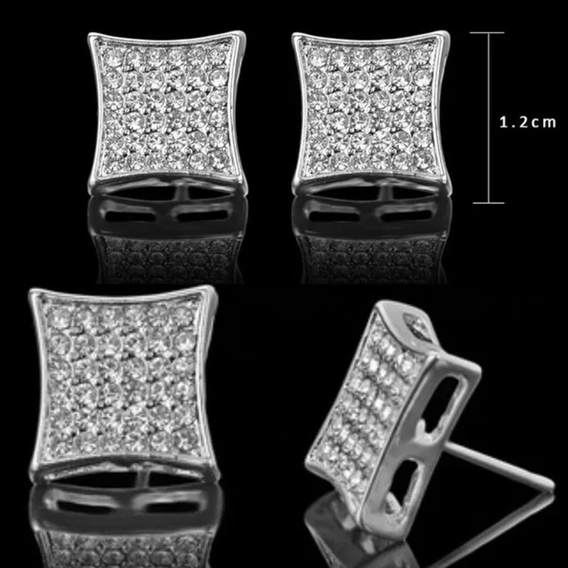 WKLP2014 36 Diamonds Kite Shape Unisex 'S Hip Hop Iced Stud Earrings Silver and Gold Square Earring