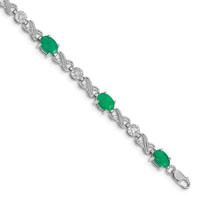14 Karat White Gold Diamond and Emerald Infinity Bracelet
