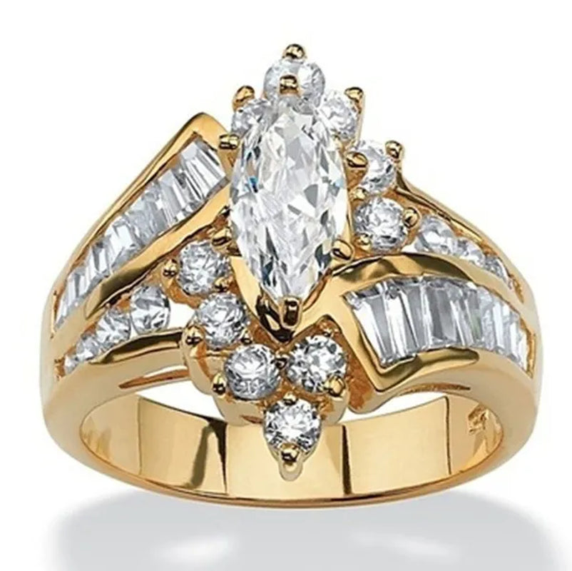Ring Luxury Oval White Sapphire Two Tone Diamond Jewelry Anniversary Proposal Promise Gift Party Bridal Engagement Wedding Band Rings for Bride Women Size 5 6 7 8 9 10
