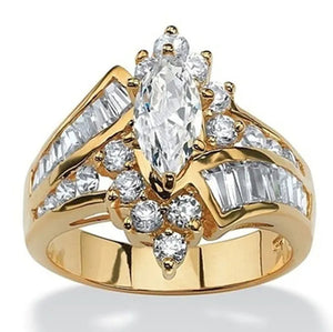Ring Luxury Oval White Sapphire Two Tone Diamond Jewelry Anniversary Proposal Promise Gift Party Bridal Engagement Wedding Band Rings for Bride Women Size 5 6 7 8 9 10