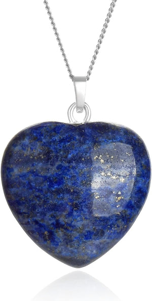 1Pc  Real Sterling Silver Blue Lapis Lazuli Gemstone Large Heart Drop Pendant Necklace 18 Inch Healing Crystals Chakras Stone Jewelry Gift NK18-16