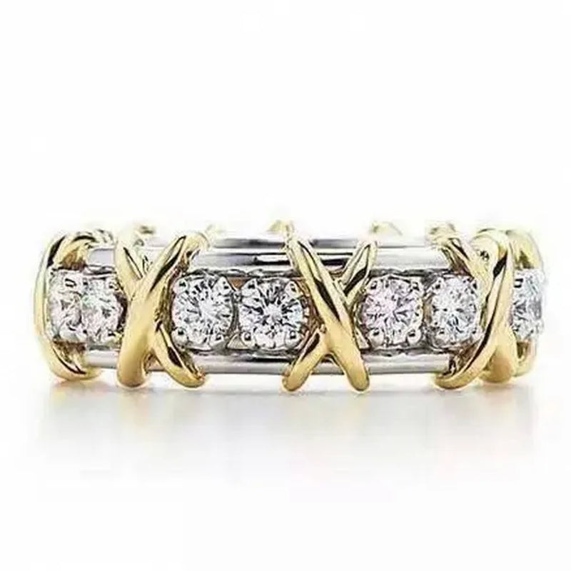Brand Jewelry Lady's 925 Sterling Silver Tanzanite Couple rings Yellow Gold Cross Eternal Band Wedding Ring for Women size 5-12