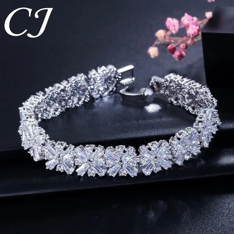CANDICE Luxury Bridal White Gold Plated Jewelry Top Quality AAA+ Cubic Zirconia Wedding Bracelet Bangle For Bride