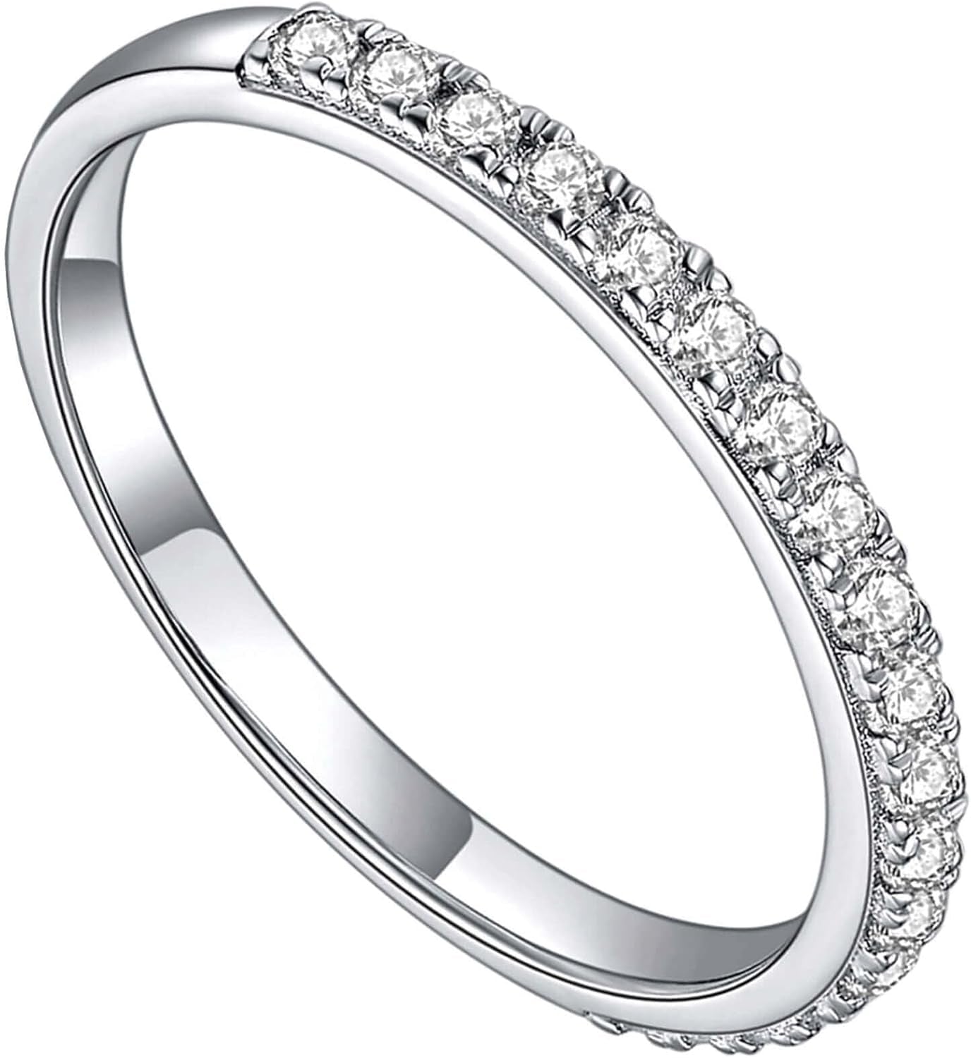 Moissanite Wedding Band for Women Half Eternity 925 Sterling Silver 0.3Ct DEF Color VVS Lab Created Moissanite Thin Real Moissanite Anniversary Engagement Bands Ring Size 4-11