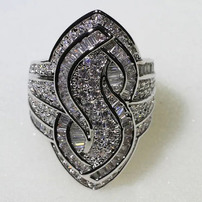Luxury  Genuine White Sapphire s Wedding Engagement Ring Party Jewelry Gifts