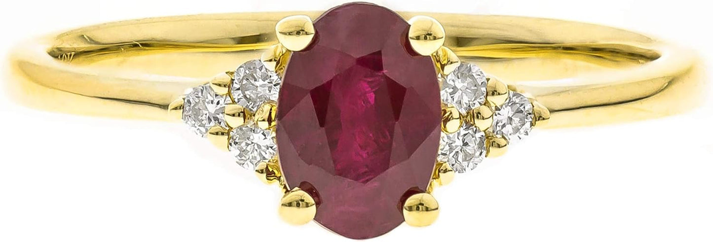 10K Yellow Gold Genuine Ruby Ring with Diamonds for Women | Ethically, Authentically & Organically Sourced (Oval) Shaped Ruby Hand-Crafted Jewelry for Her | Ruby Ring for Women