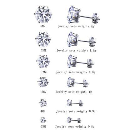 6 Pairs Stud Earrings Set, Hypoallergenic Cubic Zirconia Silver Earrings 3-8Mm