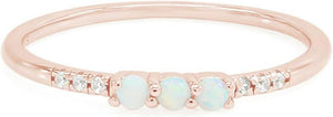 Dainty Stackable Three round Shape Stone, Synthetic Opal Wedding Bridal Engagement Ring Band for Her in 10K Solid Gold or Sterling Silver, Jewelry Gift for Her