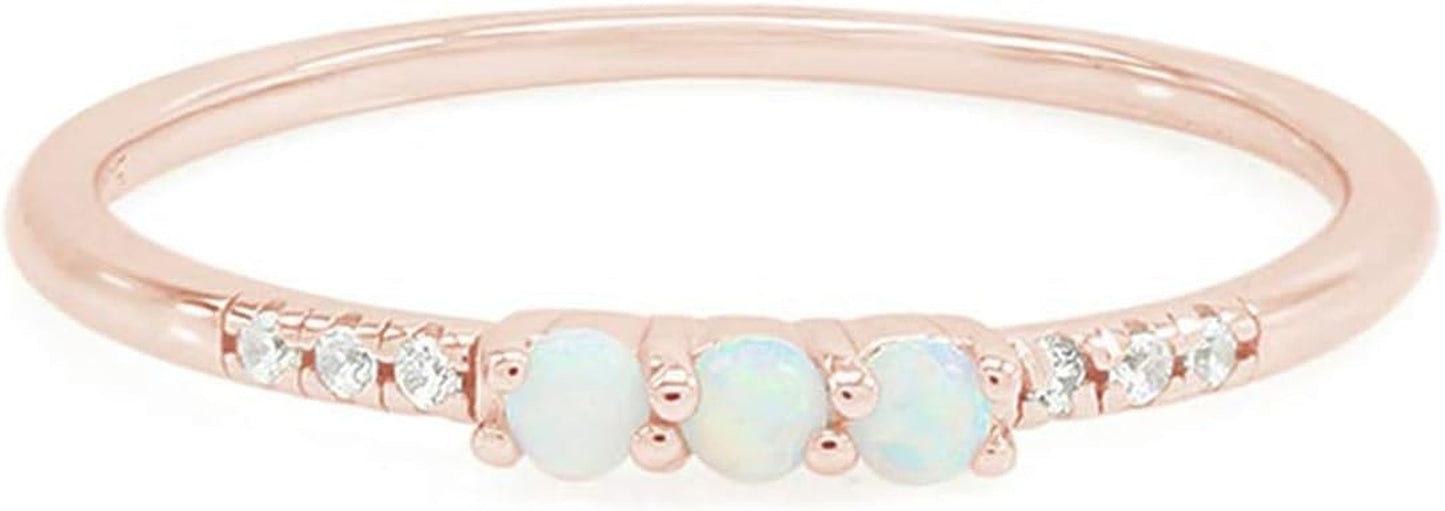 Dainty Stackable Opal Promise Ring Band in 14K Gold over Sterling Silver, Mother'S Day Jewelry Gift for Her