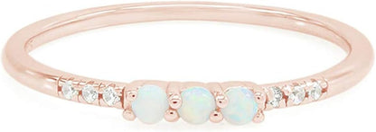 Dainty Stackable Opal Promise Ring Band in 14K Gold over Sterling Silver, Mother'S Day Jewelry Gift for Her