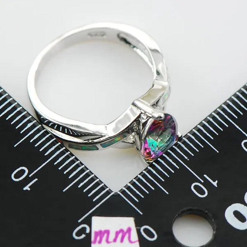 Rainbow Topaz White Fire Opal 925 Sterling Silver Ring Size 6 7 8 9 10 R1231
