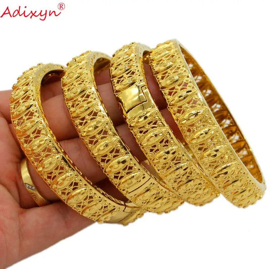 Adixyn Can Open 4Pcs/Lot Gold Color Ethiopian Dubai Africa Bangle Bride Wedding Bracelet Jewelry for Women/Men N071031