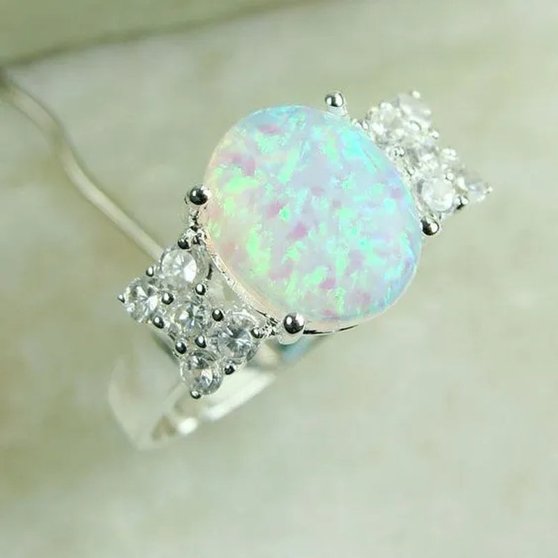 Princess Charm Crystal 925 Sterling Silver Fire Opal Ring Anniversary Gift Engagement Bridal Wedding Rings Jewelry for Women Ladies Size 4-12