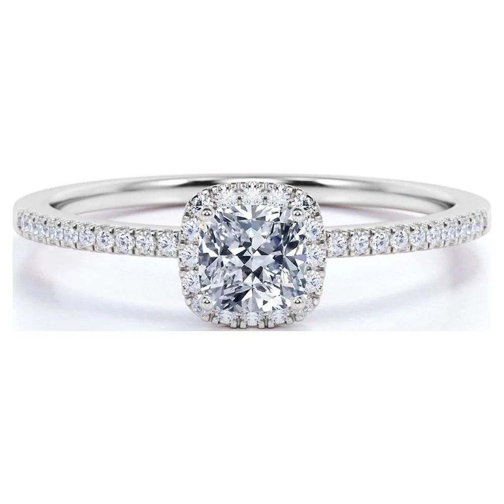 .50 Carat Cushion Cut Real Diamond Halo Engagement Ring in 10K White Gold