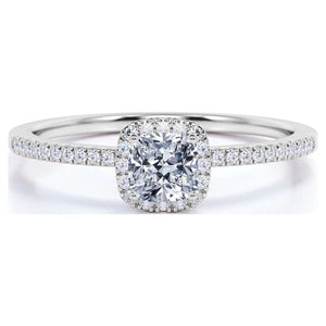 .50 Carat Cushion Cut Real Diamond Halo Engagement Ring in 10K White Gold