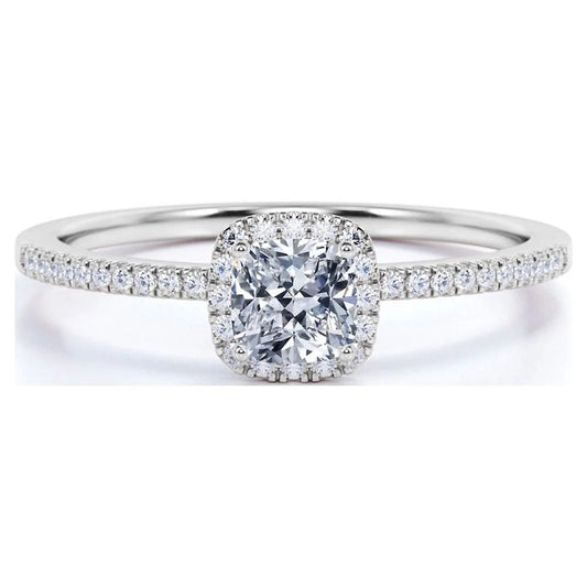 .50 Carat Cushion Cut Real Diamond Halo Engagement Ring in 10K White Gold