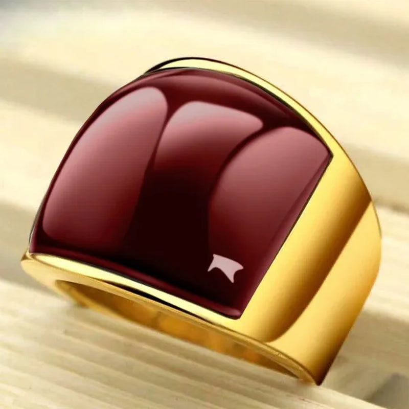 New Fashion Rings 316L Stainless Steel Gold Plated Simple Jewelry Ring With Opal For Men