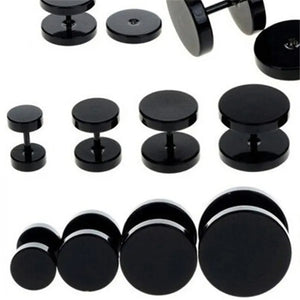 Punk Style Black Silver Stud Earrings Unisex Man Woman Earrings round Barbell Ear Stud Fashion Ear Piercing Jewelry Fake Plug 1 Pair