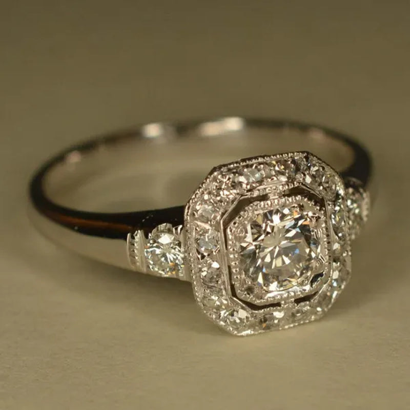 925 Sterling Silver Art Deco Inspired CZ Diamond White Sapphire Wedding Ring for Women Bridal Jewelry