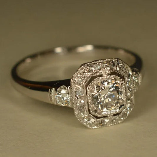 925 Sterling Silver Art Deco Inspired CZ Diamond White Sapphire Wedding Ring for Women Bridal Jewelry