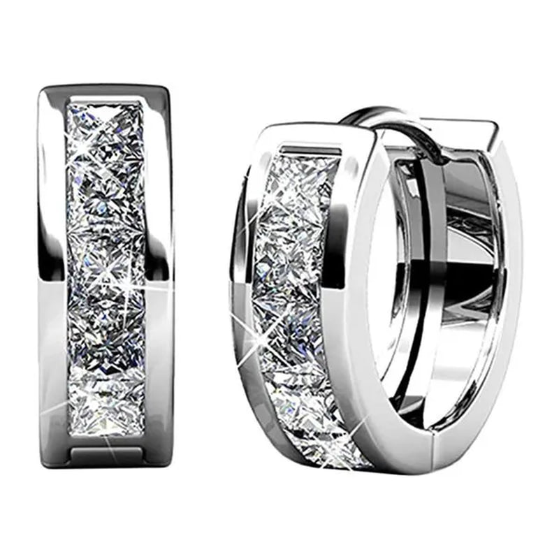 1 Pair Silver Plated White Sapphire Hoop Earrings for Bridal Engagement Wedding Women Earrings Jewelry Gift