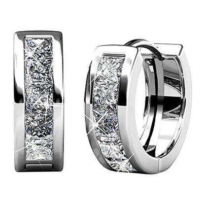 1 Pair Silver Plated White Sapphire Hoop Earrings for Bridal Engagement Wedding Women Earrings Jewelry Gift