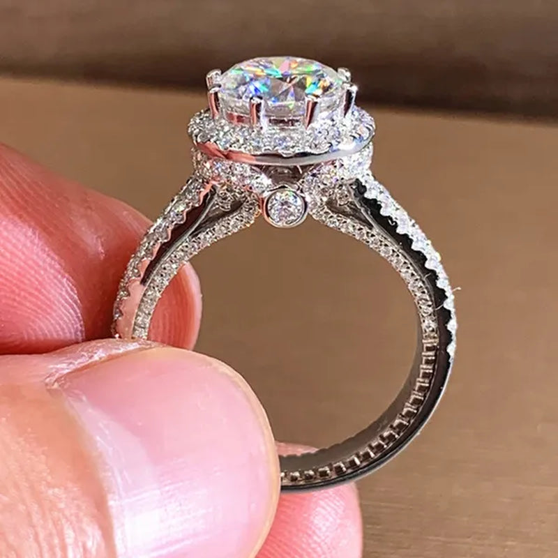 Luxury Women'S Fashion Silver Color Ring Elegant Female Engagement Wedding Party Anniversary Gift