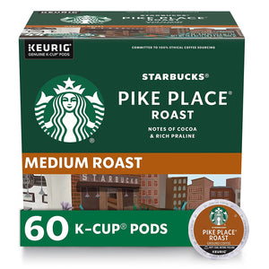 K-Cup Coffee Pods, Medium Roast Coffee, Pike Place Roast for Keurig Brewers, 100% Arabica, 6 Boxes (60 Pods Total)