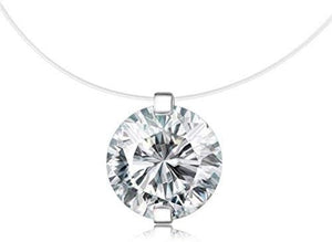 S925 round Fish Line Two Claws Cut Clear Cubic Zirconia Pendant Necklace (Silver)