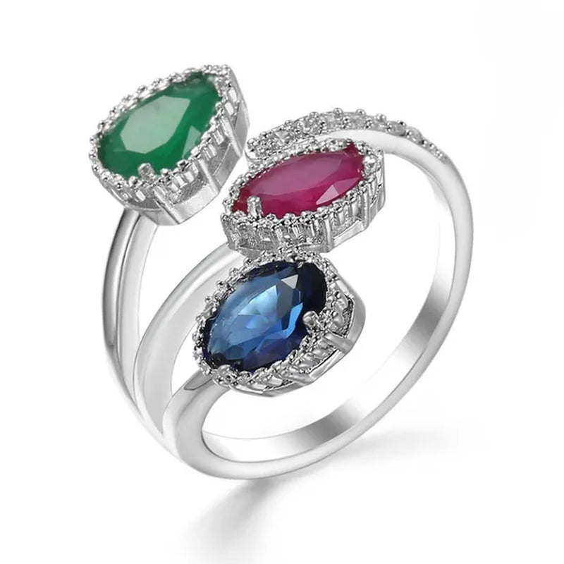 Fashion handpiece blue zirconium jewelry opening ring 925 sterling silver sapphire rings for women New Model Fashion Jewelry Zircon Elliptical Shape Rings Wedding Jewelry Engagement Diamond Rings