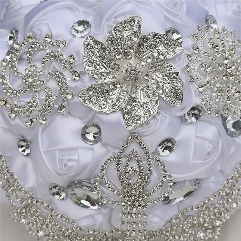 21cm Satin Flowers Wedding Bouquet Bridal Beautiful Hand Holding Flower Bouquet Rhinestone Brooch Bouquets Casamento Ramos De Novia Crystal Bridal Bouquet Broochfull