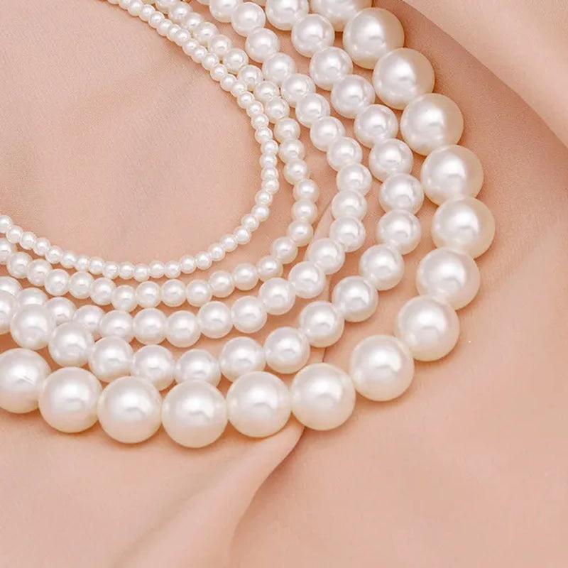 Vintage Pearl Necklace Women's Fashion Summer White Pearl Necklace Elegant Wedding Jewelry Personality Simple Fashion Clavicle Chain