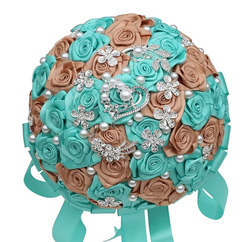 24Cm 10 Styles Can Choose Royal Blue Silver Brooch Wedding Bouquets Silk Rhinestone Artificial Rose Flowers Bridesmaid Mariage Bouquets Wedding Accessories W125