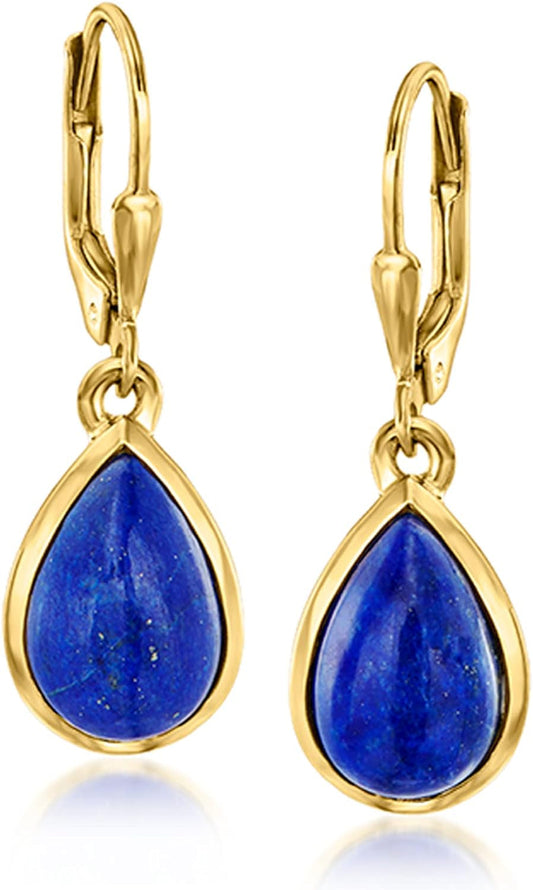 Lapis Teardrop Earrings in 18Kt Gold over Sterling
