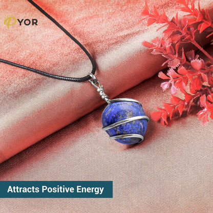 Lapis Lazuli Tumbled Stone Necklace Pendant Handmade Spiritual Jewelry for Women Reiki Chakra Healing Crystal Necklaces Gems Pendants Positive Energy Good Luck Gift Silver Wire Wrapped Crystals