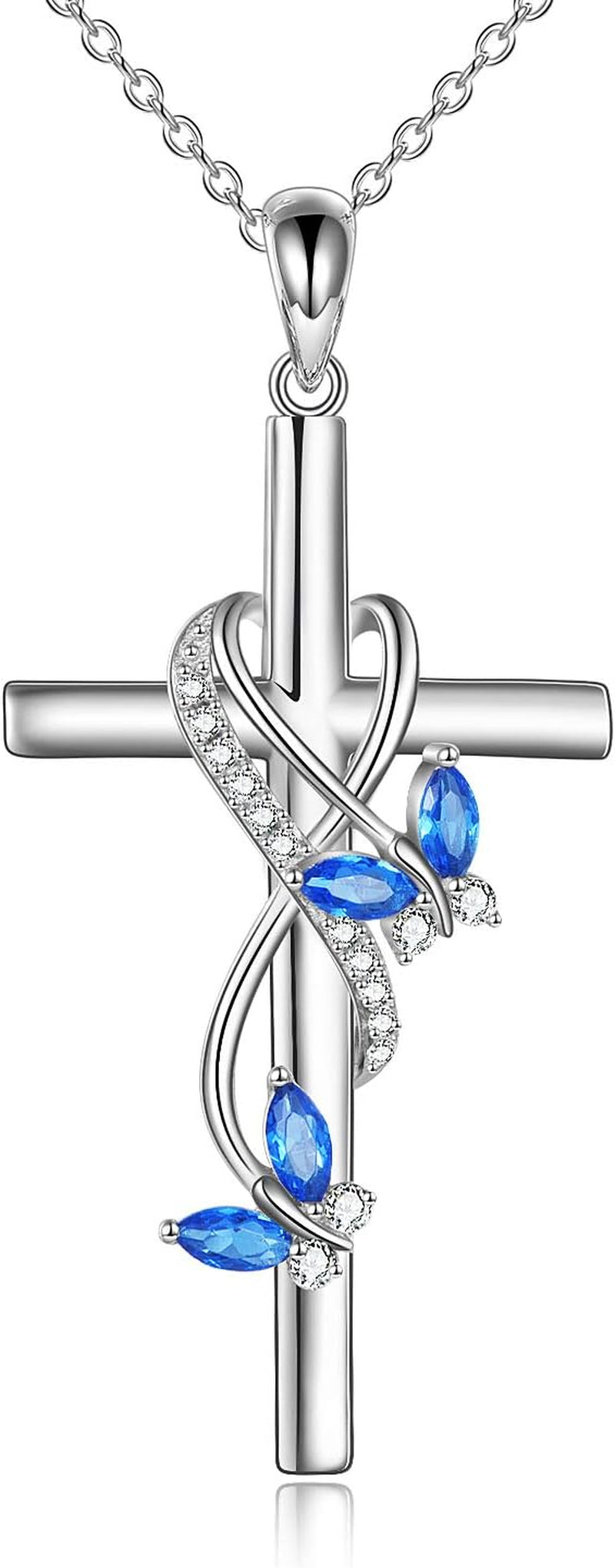 Butterfly Cross Necklace 925 Sterling Silver Cross Pendant Necklace for Women Girls Butterfly Jewelry Gifts