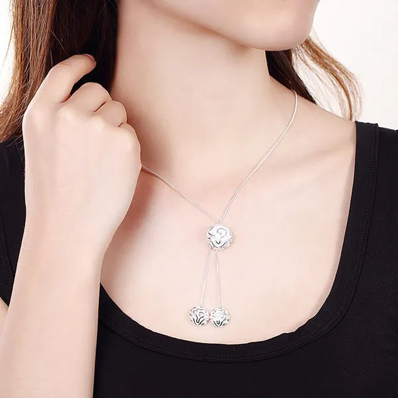Women'S Fashion 925 Sterling Silver Rose Flower Earrings Elegant Necklace Rings Bracelets Bangle Bridal Wedding Jewelry Set
