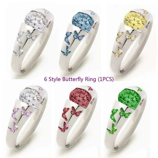 Latest Creative Lady Fashion Fresh Butterfly Ring  Elegant Temptation Princess Engagement Wedding Ring Anniversary Gift Birthday Party Jewelry Size US5-11 (6 colors)