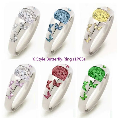 Latest Creative Lady Fashion Fresh Butterfly Ring Elegant Temptation Princess Engagement Wedding Ring Anniversary Gift Birthday Party Jewelry Size US5-11 (6 Colors)