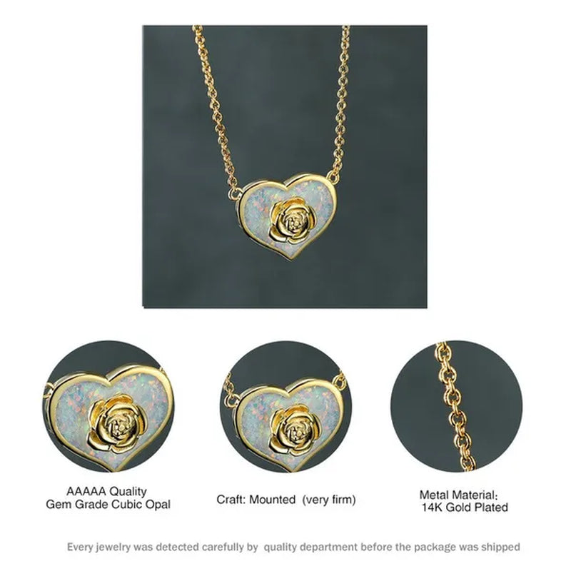 Dainty Female White Opal Pendant Necklace Charm rose gold color Chain Necklaces For Women Cute Flower Heart Wedding Necklace