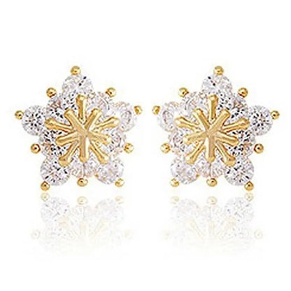 1 Pair Silver Plated Lab Diamond Snowflake Stud Earrings for Women Wedding Party Fashion Accessories